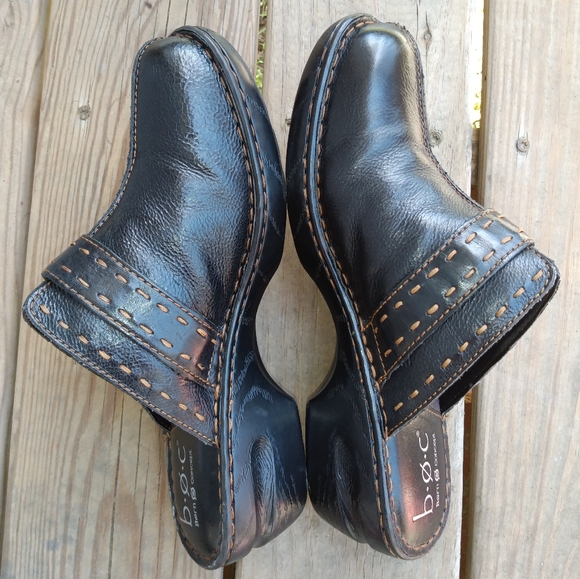 B.O.C. Born Concept Comfort Slip On Black Leather Clogs Mules Women's Size 11 - Picture 3 of 14